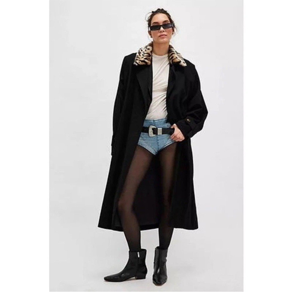 Free People Need it Trench Coat with Leopard Print Collar size medium, new